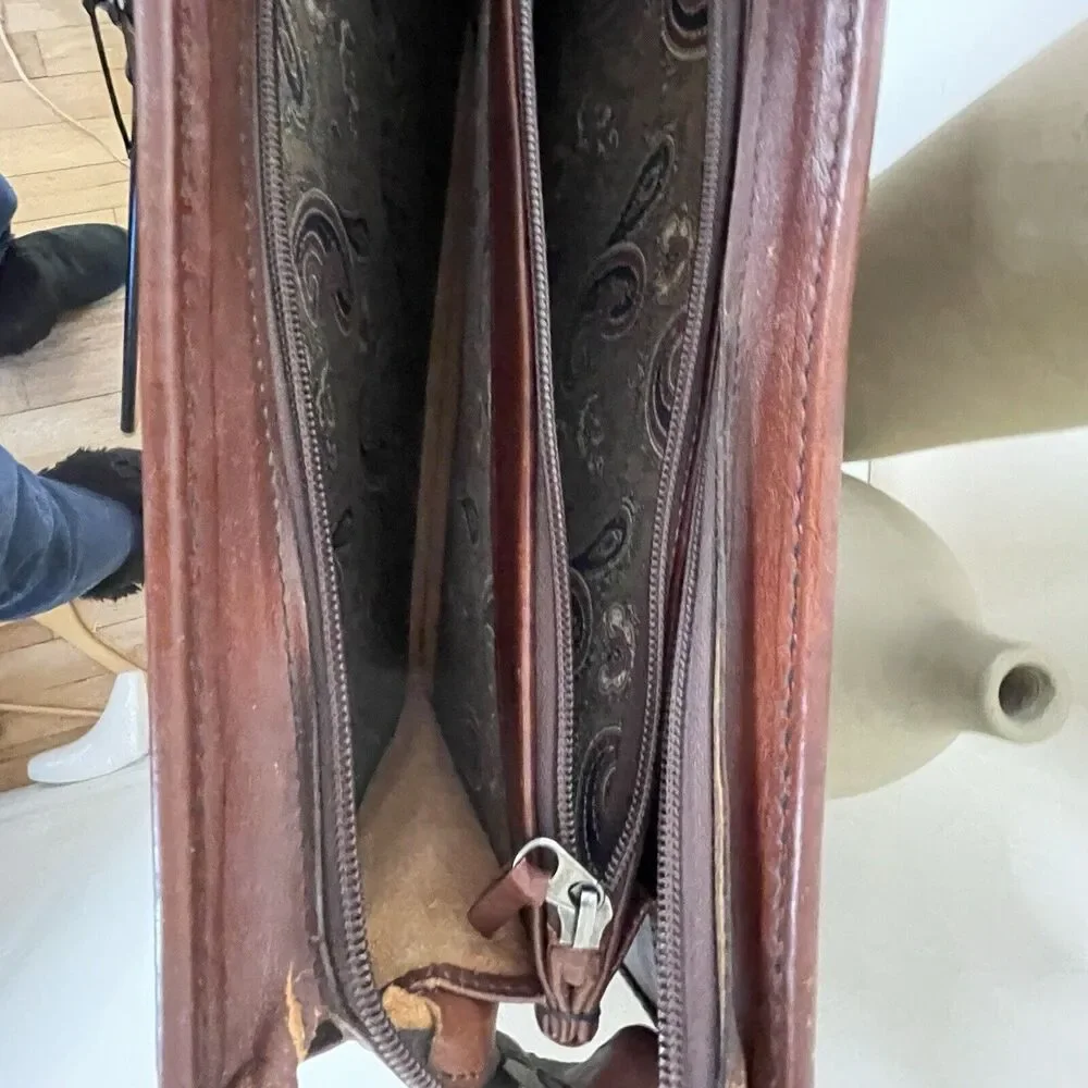 VTG 70s 80s Crouch & Fitzgerald Cognac Leather Document Holder Briefcase Wall St